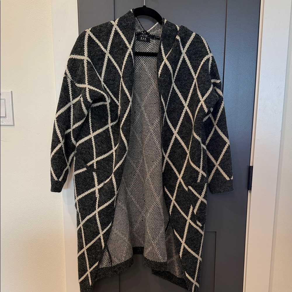 CAbi Black and White Diamond Pattern Cardigan